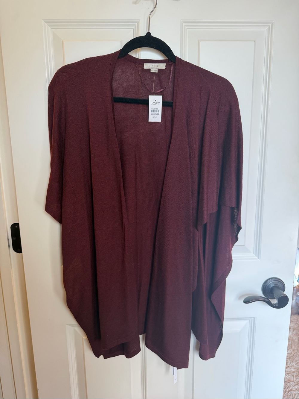 LOFT Open Front Draped Cardigan - Burgundy